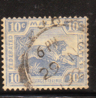 Federated Malay States 1922-32 Tiger 10c Used - Federated Malay States