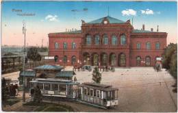 Posen Haupt Bahnhof Color Strassenbahn Belebt Feldpost 17.7.1918 Gelaufen - Posen