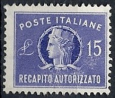1949-52 ITALIA RECAPITO AUTORIZZATO RUOTA 15 LIRE MNH ** - RR11656 - Express/pneumatic Mail