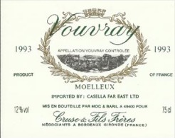 VOUVRAY - Blanc Moelleux - Etiquette Neuve Pour L'exportation - Vino Blanco