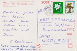 Japan 1983 Picture Postcard From Tokyo To Germany With 90 Y. Hearth-shaped Figurine + 20 Y. White Trumpet Lily - Neufs