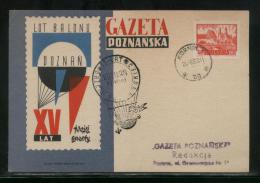 POLAND 1963 15TH ANNIV POZNAN DAILY NEWSPAPER BALLOON FLIGHT FLOWN PC BALLOONS - Palloni