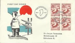 GREENLAND  1966– FDC  SAGES & LEGENDS SERIES MAILED TO COPENHAGEN W 1 BLOCK OF 4 STS OF 50 O  POSTM. SDR STROMFJORD SEP - Non Classés