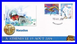 2180+2192 Sur FDC Illustrée - Natation Hugues Duboscq Médaille De Bronze Jeux Olympiques D'été 2004 Athènes - FDC