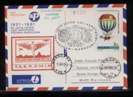 POLAND 1981 60TH ANNIV AEROTARG AIRLINES FIRST FLIGHT COMM SET OF 2 COVERS FLOWN AIRCRAFT AIRPLANE MERMAID TOWN CREST - Flugzeuge