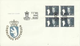 GREENLAND  1985 – FDC - QUEEN MARGRETHE SERIE -   W 1 BLOCK OF 4 STS OF 3,80 KR  POSTM.NUK FEB 7,1985   RE 170 - Non Classés