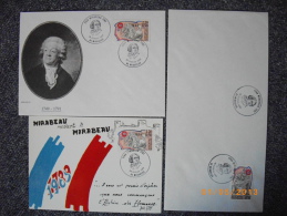 MIRABEAU Lot  2 Enveloppes Timbrées Sur Lettre + Une Maxi Carte  Bicentenaire De La Revolution Française - Rivoluzione Francese