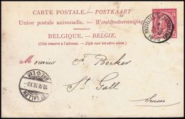 Belgium 1896, Postal Stationery Bruxelles To St. Gallen - Carte-Lettere