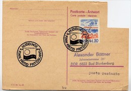 DDR P74 A Antwort-Postkarte WST. NICHT ANERKANNT Sost. FREIZEITLAND HUDDINGE Schweden 1968 - Cartes Postales - Oblitérées