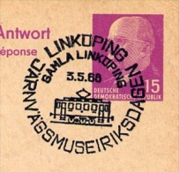 STREETCAR RAILROAD MUSEUM LINKÖPING  Sweden 1968  On East German Postal Card P 74 A - Strassenbahnen