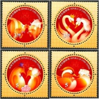 2013 Congratulations Stamps Chinese Wedding Bird Fish Swan Penguin Mandarin Duck Circular Stamp Unusual - Swans