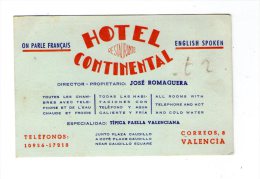 Carte De Visite , Hotel Continental , Espagne , Valencia , 2 Scans - Visitenkarten