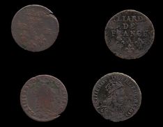 LOUIS XIV . LOT DE 2 LIARDS DE FRANCE AU BUSTE JUVENILE . 1656 B ET 1655 A . - 1643-1715 Luis XIV El Rey Sol