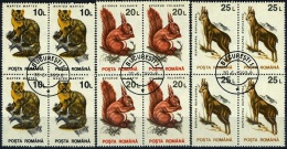 1993 Animals (definitives) Blocks Of 4,Romania,Mi.4901-4910,VF U - Gebruikt