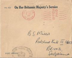 Brief  "On Her Britannic Majesty's Service"  London Postal Region - Brienz          1961 - Servizio