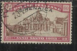 COLONIE ITALIANE ITALY ITALIA CIRENAICA 1925 ANNO SANTO HOLY YEAR 60 CENT.+30 C. TIMBRATO USED - Cirenaica