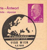 DDR P74 A Antwort-Postkarte PLATTENFEHLER!  EUROPATAG SPÖ WIEN 1968 - Postkaarten - Gebruikt