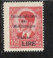 MONTENEGRO 1942 GOVERNATORATO BLACK OVERPRINTED SOPRASTAMPA NERA LIRE 1,50 D MNH - Montenegro