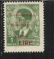 MONTENEGRO 1942 GOVERNATORATO RED OVERPRINTED SOPRASTAMPA ROSSA LIRE 1 D MNH - Montenegro