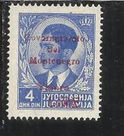 MONTENEGRO 1942 GOVERNATORATO RED OVERPRINTED SOPRASTAMPA ROSSA LIRE 4 D MNH - Montenegro