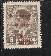 OCCUPAZIONE ITALIANA MONTENEGRO 1942 GOVERNATORATO RED OVERPRINTED SOPRASTAMPA ROSSA LIRE 8 D MNH - Montenegro