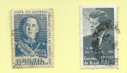 TIMBRES - BREZIL - PRÉSIDENTS - JOHN F. KENNEDY (U.S.A.) ET GEN. CRAVEIRO LOPES (PORTUGAL) - Kennedy (John F.)