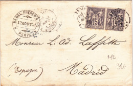 SAGE N/B - 1876 - YVERT N°66 Sur LETTRE De PARIS Pour MADRID (ESPAGNE) - 1876-1878 Sage (Type I)