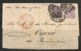 UK - 1868 ENTIRE  With Pair Of SG # 97 Plate 6 From MANCHESTER To Extremely Rare CEARA -BRAZIL - Via PERNAMBUCO Cds Back - Briefe U. Dokumente
