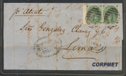 UK -1864 ENTIRE  With Pair Of SG # 89 Plate 1 From LONDON To LIMA Cds Back- Via PANAMA Cds Black At Front - See DESCRIPT - Brieven En Documenten
