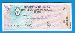 ARGENTINA  -  1 Austral 1987 SC  Provincia De SALTA - Argentina