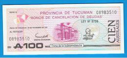 ARGENTINA  -  100  Australes 1987 SC  Provincia De TUCUMAN - Argentina