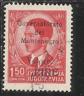 OCCUPAZIONE ITALIANA MONTENEGRO 1942 GOVERNATORATO BLAK OVERPRINTED SOPRASTAMPA NERA LIRE 1,50 D USED - Montenegro