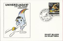 Delcampe - UNIVERZIJADA ´87 - World Youth For World Peace - Fencing, Zagreb, 5.7.1987., Yugoslavia, Postcard - Fechten