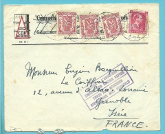 423+528 Op Brief Met Stempel BRUXELLES Naar France, Stempel RETOUR A L'ENVOYEUR / SERVICE NON ENCORE REPRIS - Weltkrieg 1939-45 (Briefe U. Dokumente)