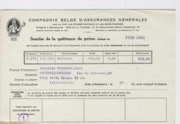 AG Souche Quittance Prime Paul Wilhelmi St Denis Bovesse Juin 1951 - Bank & Insurance