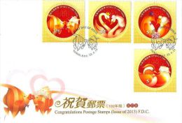 FDC(B) 2013 Congratulations Stamps Chinese Wedding Bird Fish Swan Penguin Mandarin Duck Circular Stamp Unusual - Cygnes