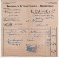 FACTURE TRANSPORTS E.CAUSSE & Cie à PARIS 1951 - Transports