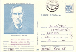 SIMION BARNUTIU, 1848 REVOLUTIONAR, PC STATIONERY, ENTIERE POSTAUX, 1990, ROMANIA - Brieven En Documenten