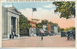 Long Island, Flushing, Main Street Showing Banks And Business Section No. 10719 - Long Island