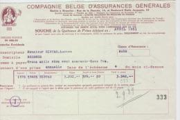 AG Souches Quittances Primes , Histas Lucien, Rhisnes 1950-1951 - Banque & Assurance