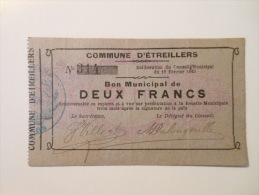 Aisne 02 Etreillers , 1ère Guerre Mondiale 2 Francs 19-2-1915 R - Bons & Nécessité