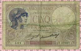 5 Francs Violet, Ref Fayette 3-17 TTB - 5 F 1917-1940 ''Violet''