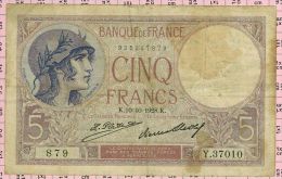 5 Francs Violet, Ref Fayette 3-12 TTB - 5 F 1917-1940 ''Violet''
