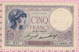 5 Francs Violet, Ref Fayette 3-17 SPL+ - 5 F 1917-1940 ''Violet''