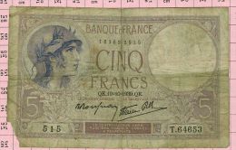 5 Francs Violet, Ref Fayette 4-12 B - 5 F 1917-1940 ''Violet''