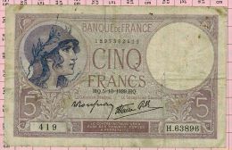 5 Francs Violet, Ref Fayette 4-11 TB - 5 F 1917-1940 ''Violet''