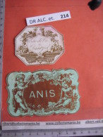 2 XIX Ième Etiques  - ANIS , 2 ANGES   - IMPRIMERIE  ROMAIN & PALYART -  EAU DE VIE DE DANZIG IMPR. NISSOU - Feuilles