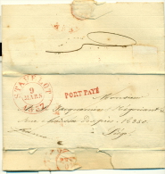 Belgique -Précurseur Stavelot Vers Liège Du 09/03/1837, Cachet à Date "STAVELOT" (H9), Griffe "PORT PAYE" Rouge, Superbe - 1830-1849 (Independent Belgium)