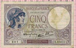 5 Francs Violet, Ref Fayette 4-14 TTB - 5 F 1917-1940 ''Violet''