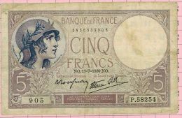 5 Francs Violet, Ref Fayette 4-1 TTB+ - 5 F 1917-1940 ''Violet''